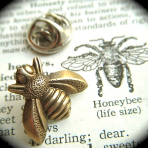 Tiny Bee Pin Tie Tack Small Antiqued Brass Vintage Style Steampunk