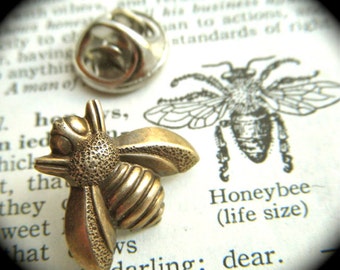 Tiny Bee Pin Tie Tack Small Antiqued Brass Vintage Style Steampunk