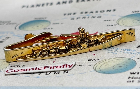 1950's Vintage Navy Battleship Tie Bar Clip Gold … - image 6
