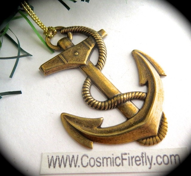 Nautical Anchor Christmas Ornament Victorian Steampunk Antiqued Brass Made in Usa Metal Stamped Bras