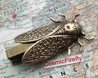 Antiqued Brass Cicada Tie Bar Clip Men's Gothic Victorian Steampunk