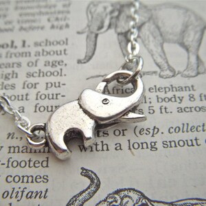 Tiny Lucky Elephant Necklace Plated Silver Tone Metal Fashion Jewelry Clasp Trunk Up For Good Luck Novelty Costume Jewelry FREE Gift Box image 4