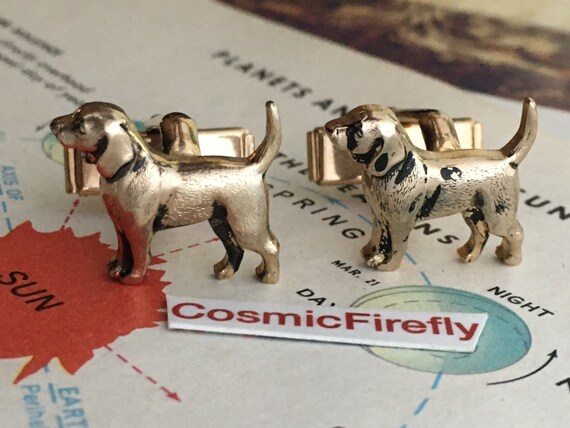 Vintage Dog Cufflinks Brass Figural Raised Tail M… - image 9