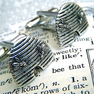 Bees Beehive Cufflinks Silver Plated Miniatures Tiny Bees Bee Cufflinks image 4