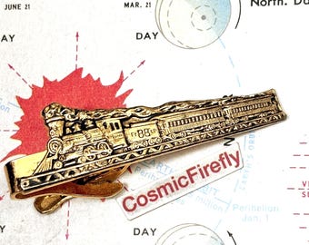 Vintage Train Tie Bar Steam Engine Train Tie Clip Steampunk Wedding 1950's MCM