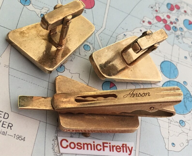 Mid Century Vintage Cufflinks USAF Jet Fighter Plane Steampunk Cufflinks Men/'s Cufflinks Antique Cufflinks Jet Pilot Tie Bar ANSON