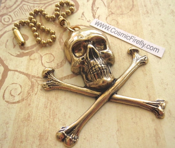 Brass Skull Fan Pull Steampunk Fan Pull Nautical Pirate Fan Pull Chain Antiqued Brass Metal Gothic Victorian Style Ceiling Fan Pull