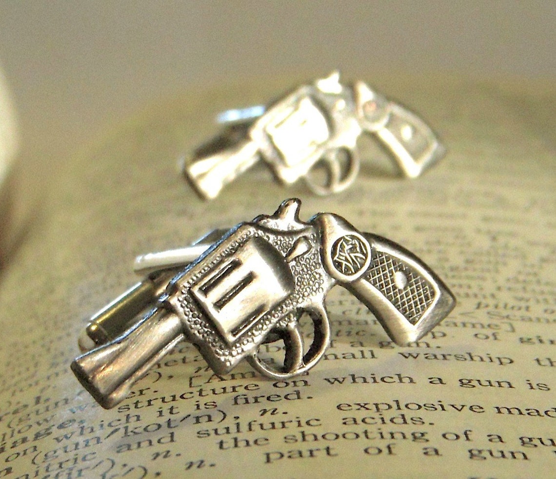 Gun Cufflinks Men's Cufflinks Antiqued Silver Tone Etsy