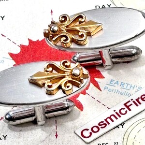 Vintage Fleur De Lis Cufflinks 1950's Mid Century Modern MCM Atomic Modernist Oval SWANK USA