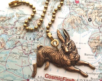 Brass Bunny Rabbit Ceiling Fan Pull Chain Lamp Pull Handle Woodsy Cabin Cottagecore Decor