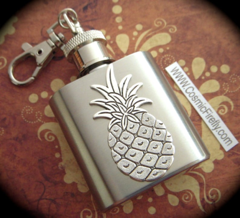 Mini Flask Keychain Silver Pineapple Flask 1 Ounce Gothic Etsy