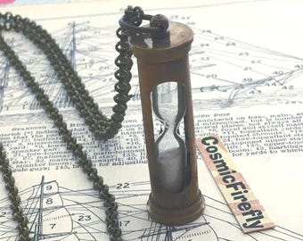 Rustic Brass Hourglass Necklace Sand Timer Steampunk Sandtimer
