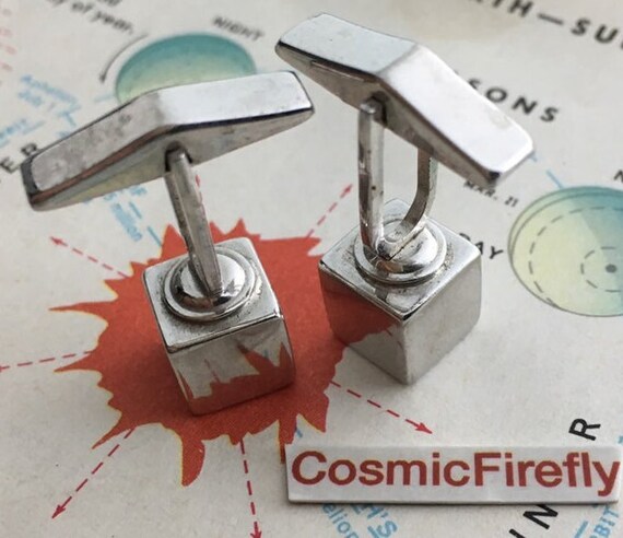 1950's Silver Cube Cufflinks Atomic Jet Age Abstr… - image 6