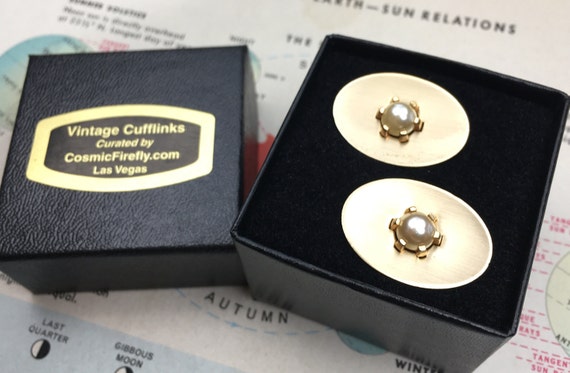 1950's Vintage MCM Atomic Cufflinks Oval Brass Fa… - image 3