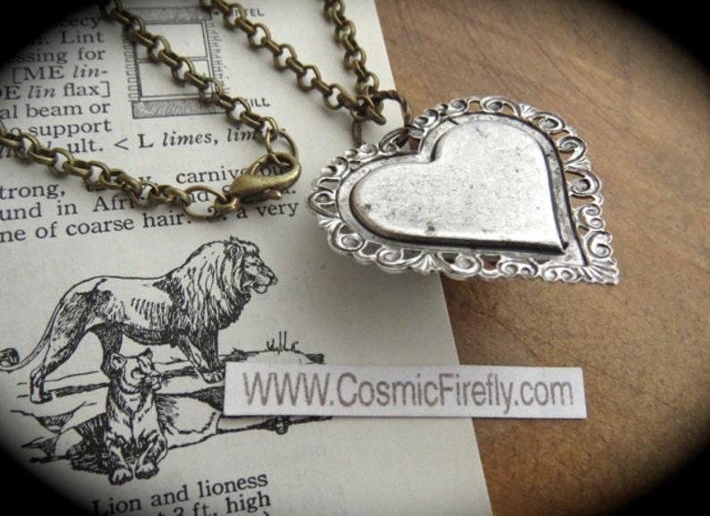 Lion Necklace Antiqued Silver Heart & Brass Lion Head Gothic Etsy