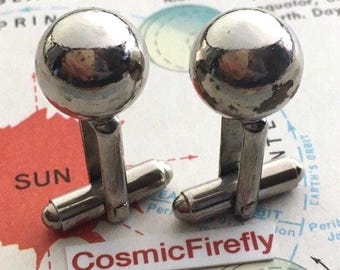 Vintage Silver Sphere Cufflinks Steel Balls 1950's Men's MCM