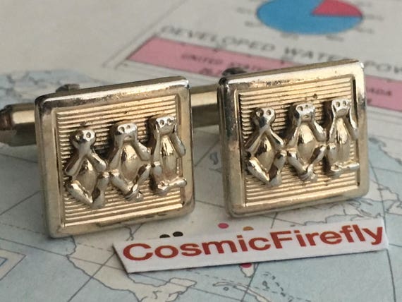 Men's Vintage Cufflinks Speak No Evil Monkeys Cuff