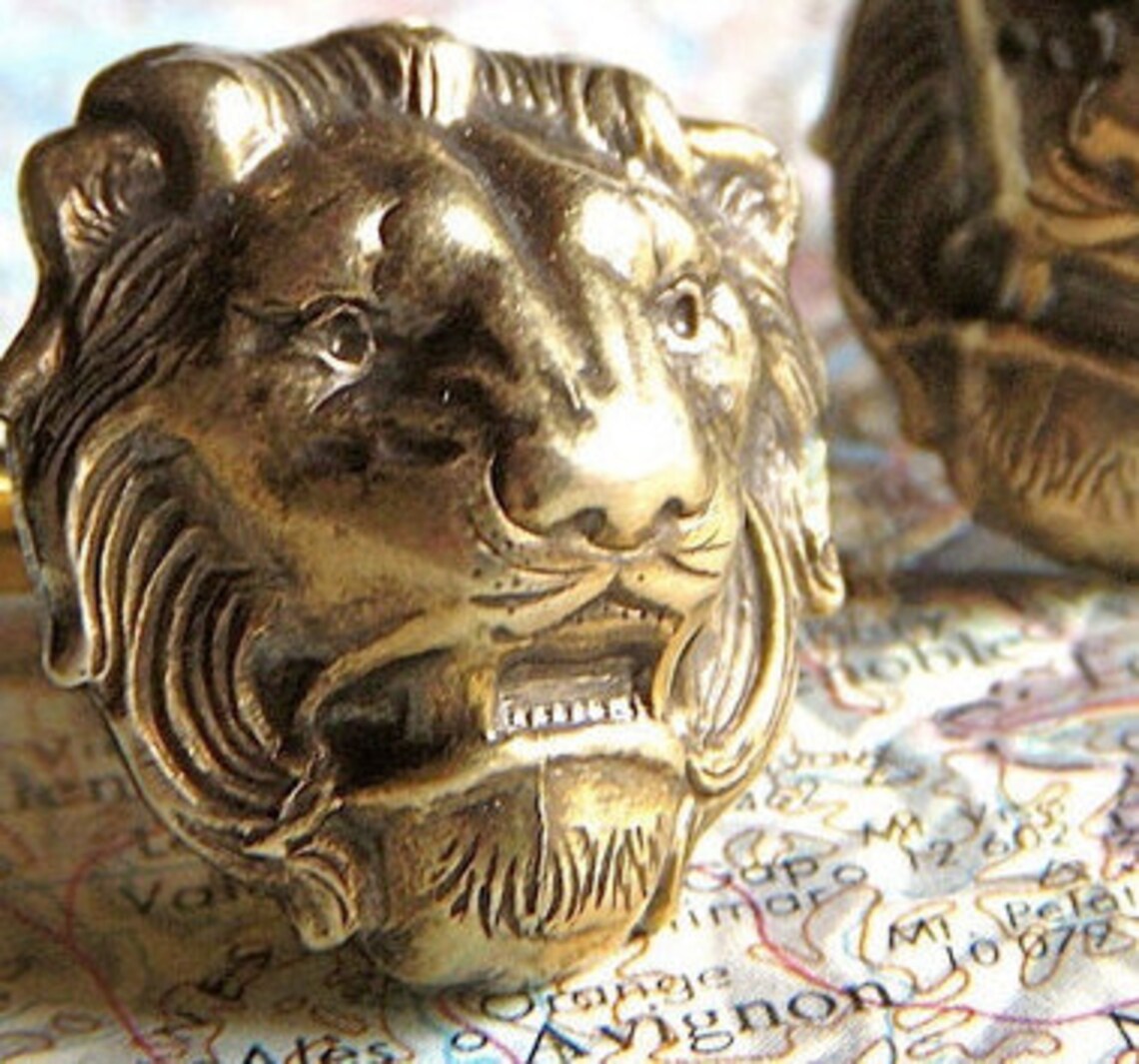 Men's Cufflinks Antiqued Brass Lion Cufflinks BIG & Bold Etsy