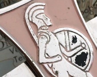 Boutons De Manchette Vintage Tête Guerrier Romain/grec - Paire Argentée Ovale, Occasion Très Bon état