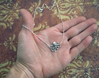 Tiny Octopus Necklace Nautical Steampunk Jewelry