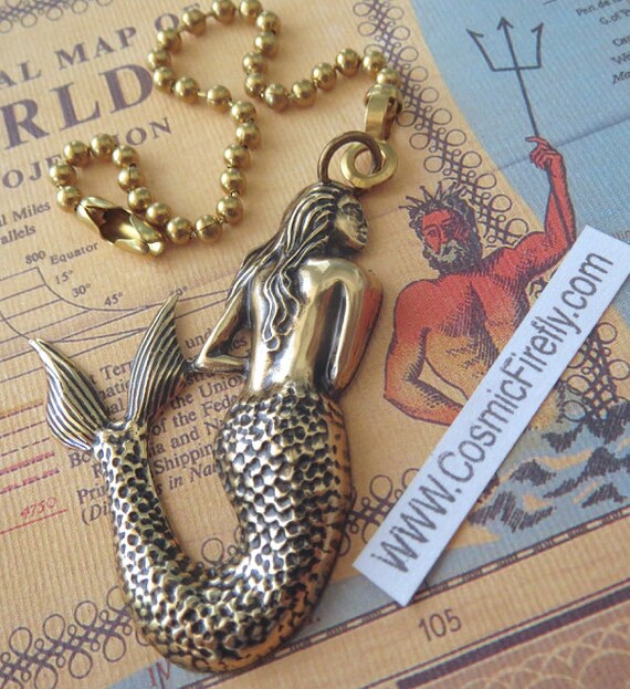 Brass Mermaid Fan Pull Steampunk Fan Pull Nautical Ceiling Fan Pull Chain Antiqued Brass Metal Victorian Sea Life Ocean Theme Fan Pull