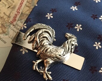 Silver Rooster Tie Clip Men's Gifts For Him Small Cock Tie Bar Clasp