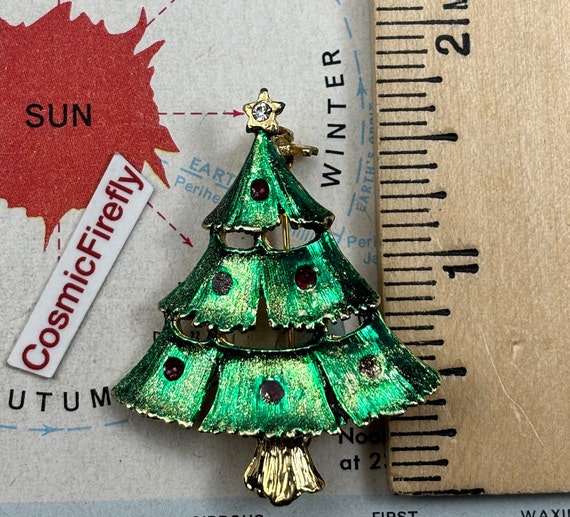 Small Metallic Green Vintage Christmas Tree Pin B… - image 4