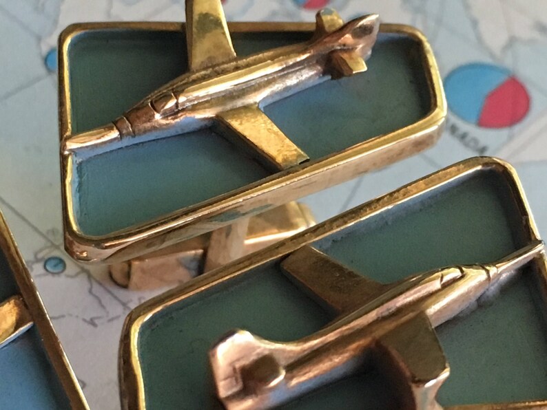 Mid Century Vintage Cufflinks USAF Jet Fighter Plane Steampunk Cufflinks Men/'s Cufflinks Antique Cufflinks Jet Pilot Tie Bar ANSON