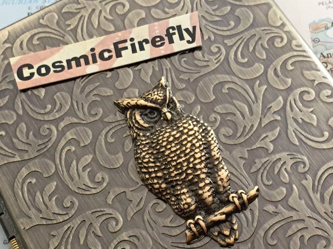 Wise Owl Metal Cigarette Case Antiqued Brass Vintage Inspired Art Nouveau  Gothic Victorian Steampunk Style Large Slim Card Wallet 100's Cigs