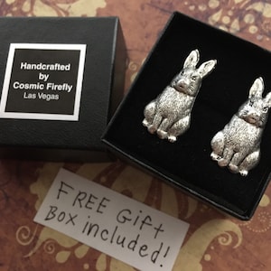 Bunny Rabbit Cufflinks Antiqued Silver Plated Handcrafted Metal Father's Day Easter image 6