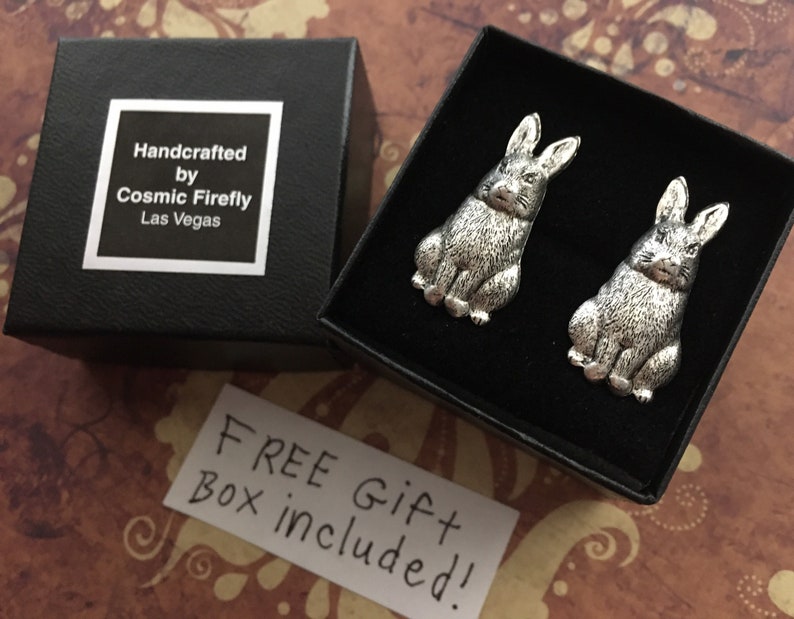 Bunny Rabbit Cufflinks Antiqued Silver Plated Handcrafted Metal Father's Day Easter image 6