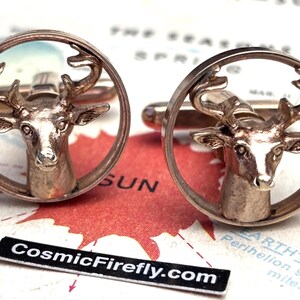 1950&#39;s Vintage Stag Cufflinks Mid Century MCM Deer Head Antlers HICKOK Made in USA