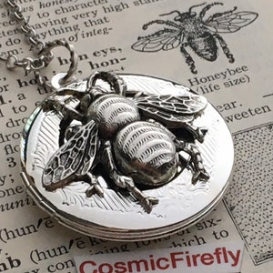 Handcrafted Bee Locket Necklace FREE Gift Box Antiqued Silver Plated Metal