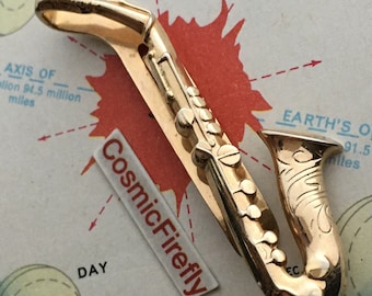 Mid Century Vintage Jazz Saxophone Tie Bar 1950's SWANK USA MCM Tie Clip Musician Gift Musical Band