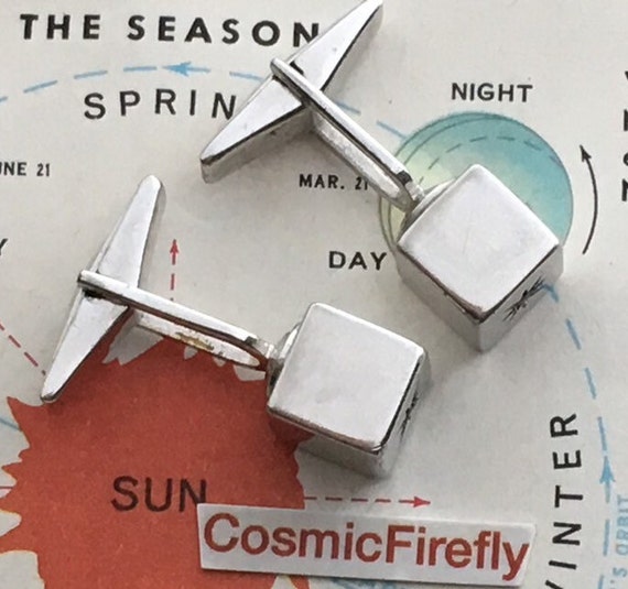1950's Silver Cube Cufflinks Atomic Jet Age Abstr… - image 4