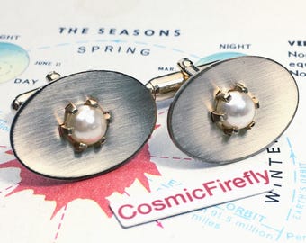 Vintage Atomic Cufflinks 1950's MCM Faux Pearl ANSON
