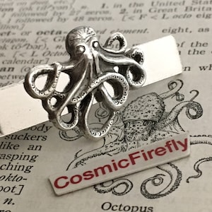 Octopus Tie Clip Nautical Steampunk Vintage Inspired Men's Tie Bar Accessories Gifts New Silver Plated Metal FREE Gift Box