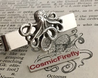 Octopus Tie Clip Nautical Steampunk Vintage Inspired Men's Tie Bar Accessories Gifts New Silver Plated Metal FREE Gift Box