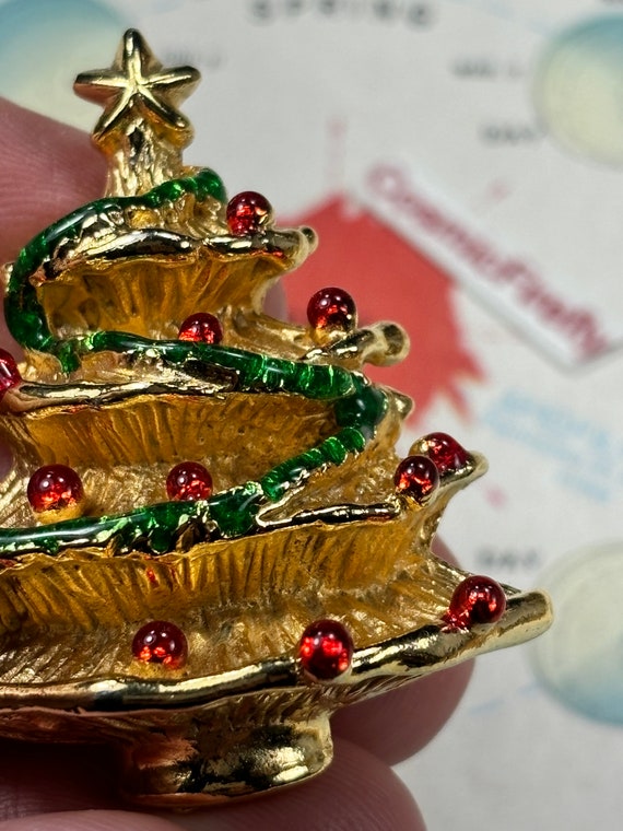 Chunky Vintage Christmas Tree Pin Brooch Costume … - image 7