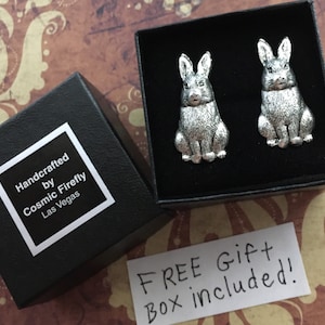 Bunny Rabbit Cufflinks Antiqued Silver Plated Handcrafted Metal Father's Day Easter image 1