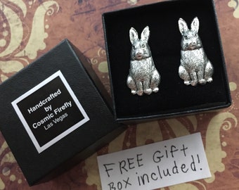 Bunny Rabbit Cufflinks Antiqued Silver Plated Handcrafted Metal Father's Day Easter