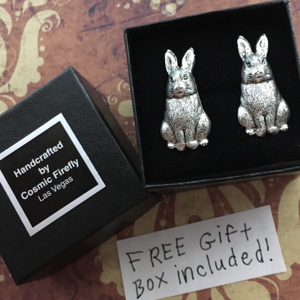 Bunny Rabbit Cufflinks Antiqued Silver Plated Handcrafted Metal
