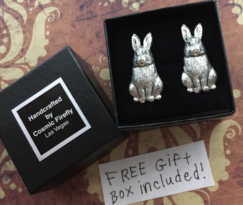 Bunny Rabbit Cufflinks Antiqued Silver Plated Handcrafted Metal Father's Day Easter image 1