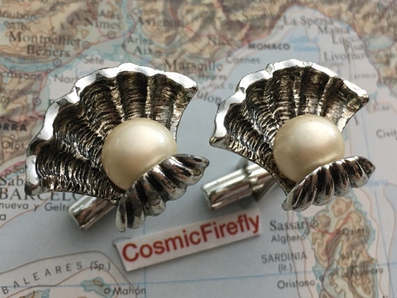 BIG Vintage Pearl Shell Cufflinks Nautical Cospla… - image 1
