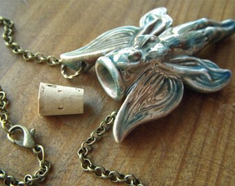 SALE PRICE ! Blue Fairy Necklace Rustic Glazed Ceramic Bottle Long Antiqued Brass Rolo Chain Blue Necklace Blue Jewelry