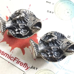 Vintage 1950&#39;s Silver Fish Cufflinks Fishing Fisherman Gift HICKOK USA MCM Men&#39;s Christmas Gifts For Men Dads Grandpa Uncle Brother Father