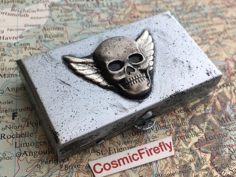 Small Pill Box Skull /& Wings Tiny Size Metal Pill Case Gothic Victorian Steampunk Pirate Accessories