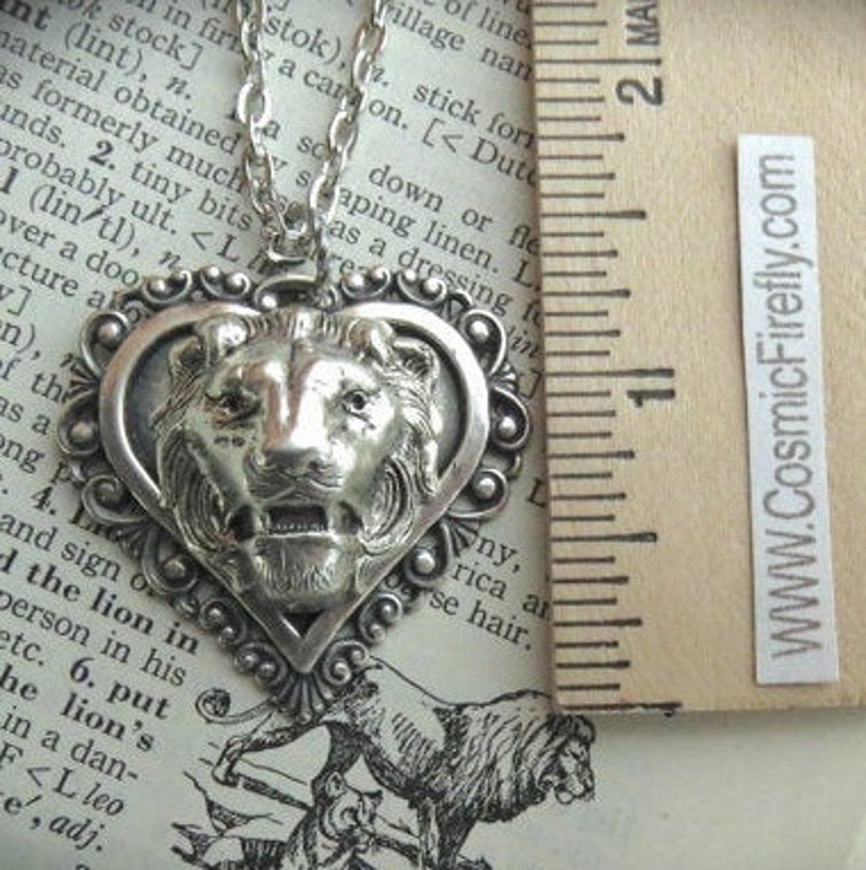 Lion Heart Necklace Antiqued Silver Plated Novelty Art Jewelry Etsy