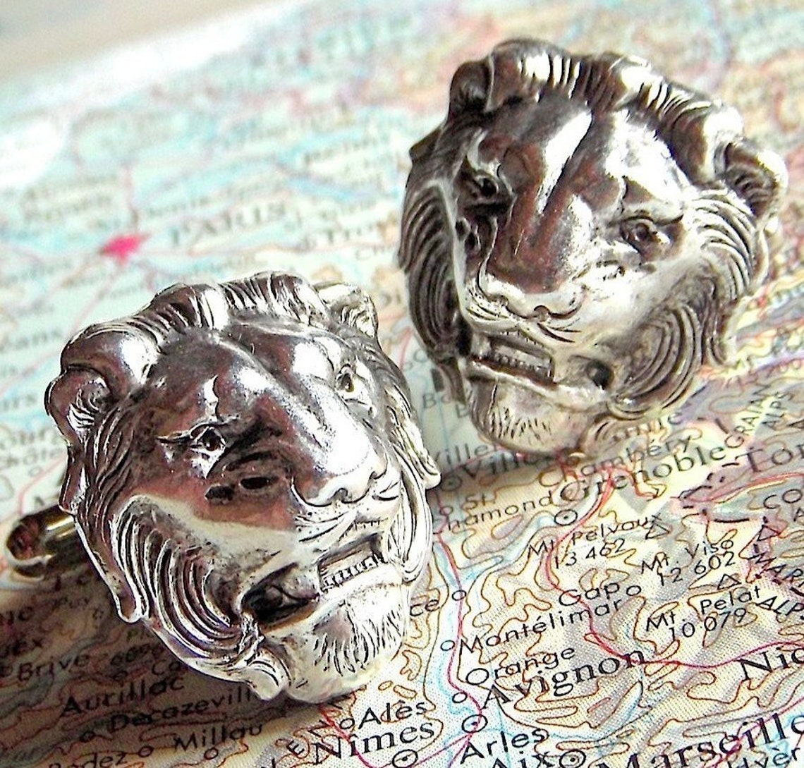 Men's Cufflinks Silver Lion Cufflinks Vintage Inspired BIG Etsy