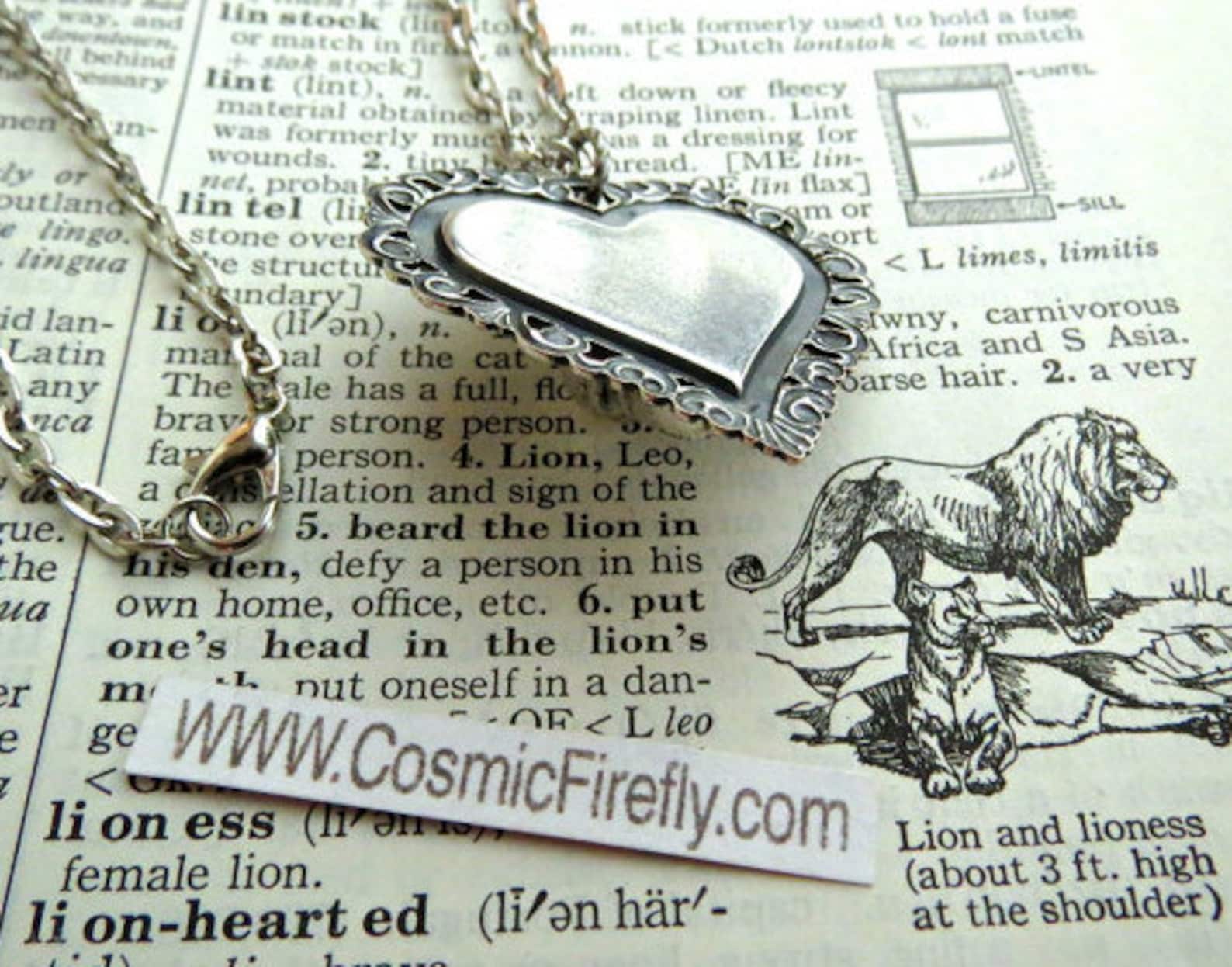 Lion Heart Necklace Antiqued Silver Plated Novelty Art Jewelry Etsy